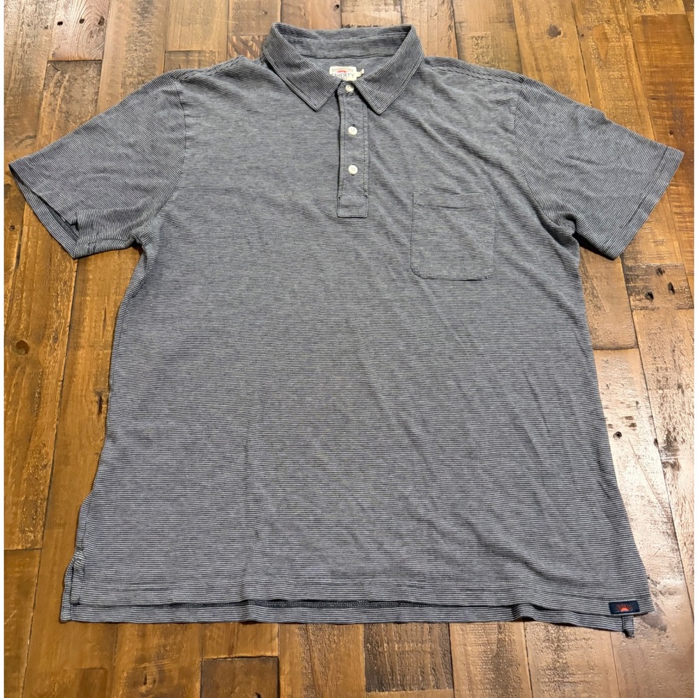 Faherty Brand Men Navy White Micro Stripe Short Sleeve Pocket Polo Shirt large
